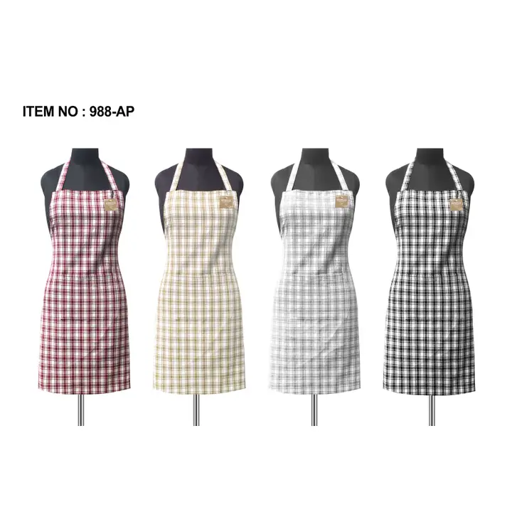 Buffalo Plaid Woven Aprons with Pocket (Grey)