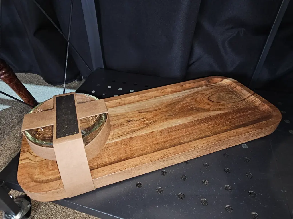 Wooden Server with Glass Bowl